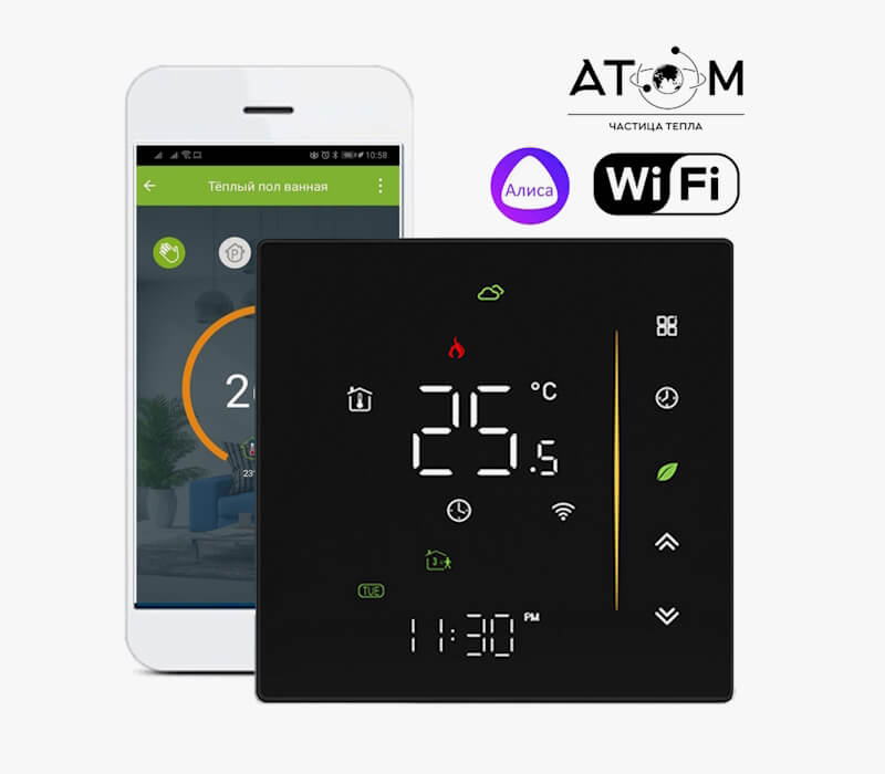 Терморегулятор для теплого пола ATOM Alpha Wi-Fi черный
